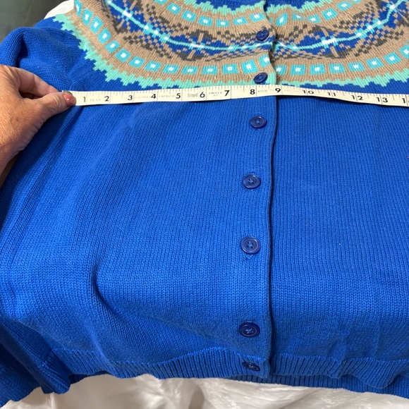 Talbots Vibrant Blue Cardigan with Brown Accents - Picture 5 of 8